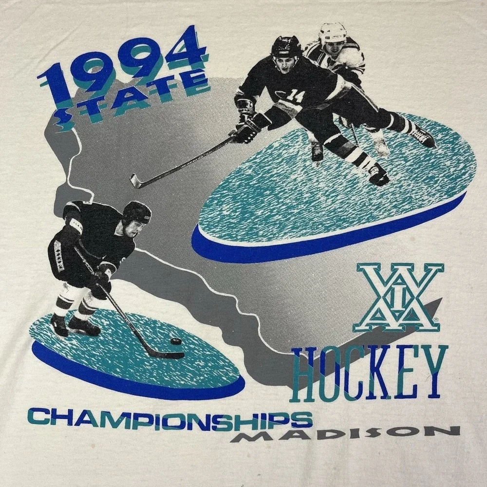 Vintage 90s Wisconsin Hockey High School State Tournament T Shirt WIAA‎ Rare XL